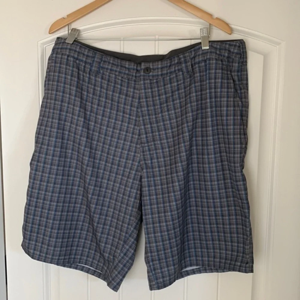 North Face‎ Chino Blue Plaid Outdoors Swim Hiking Polyester Shorts Mens Size 38